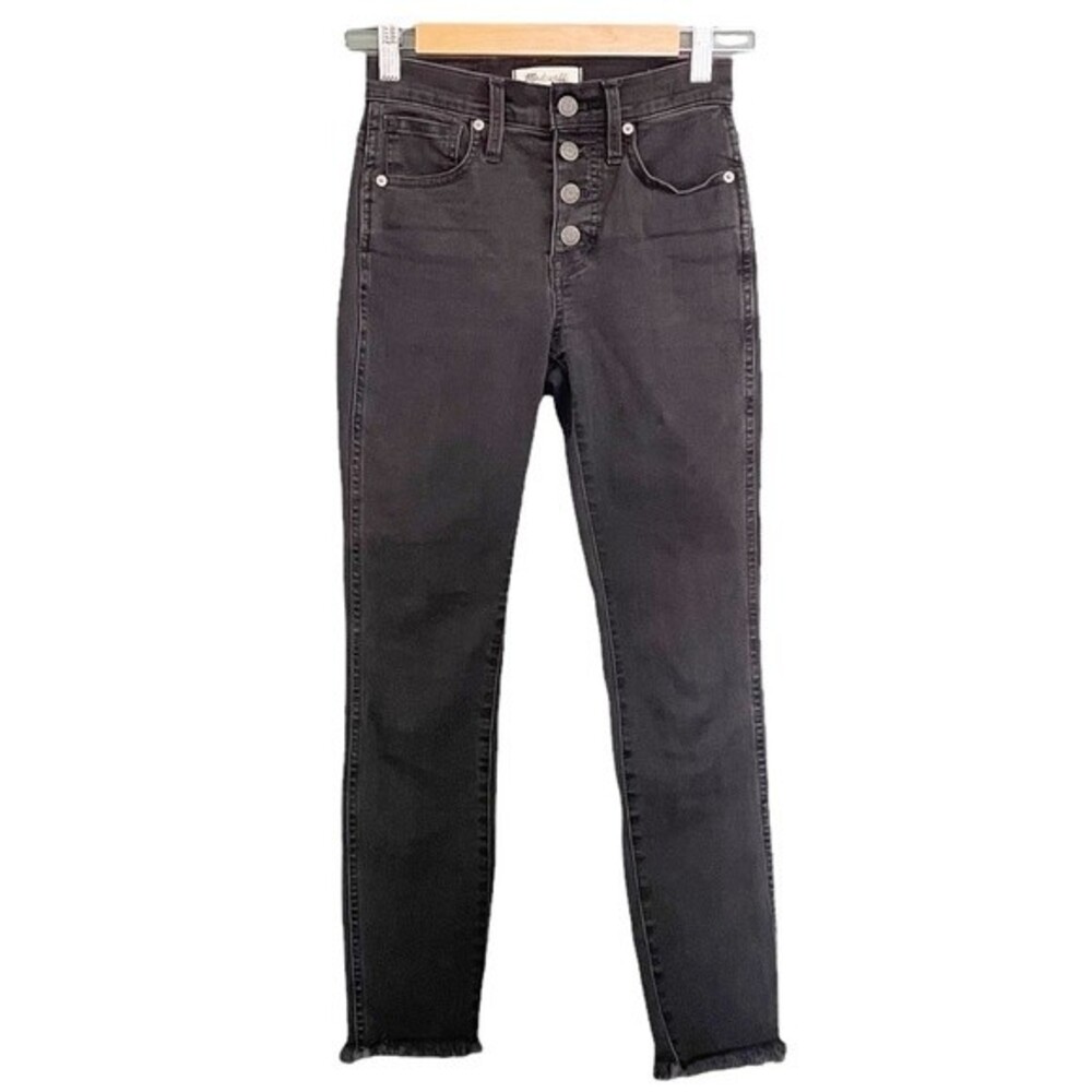 Madewell 10” High Rise Button Fly Skinny Jeans Black Wash Womens Size 23P Petite